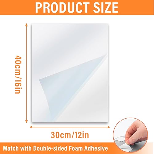 Miniatura 2 de Zwin Espejo de acrílico para pared, azulejos grandes de 16 x 12 pulgadas, sin vidrio, calcomanías de pared de longitud completa, espejo autoadhesivo