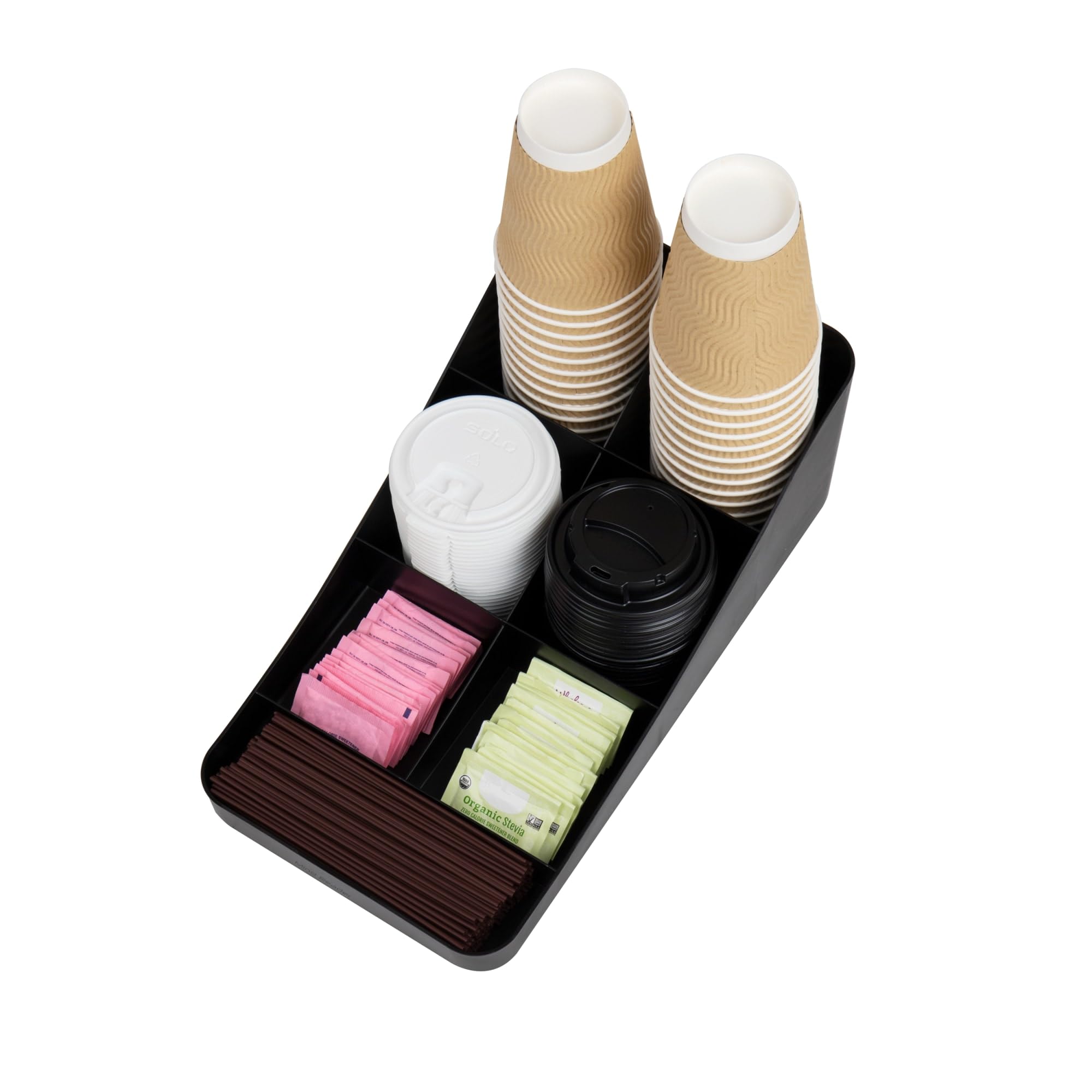 Mind Reader 2COMP7-BLK - Dispenser per tazze da caffè e condimenti a 7 scomparti, set da 2, 39,4 x 18,4 x 13,3 cm, in plastica, colore: nero