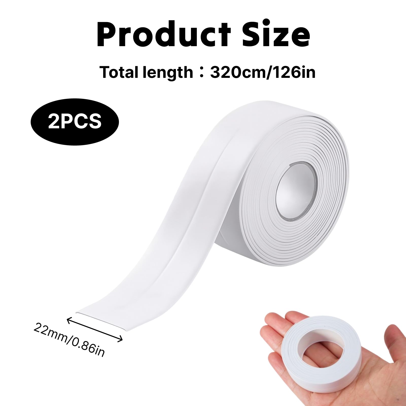 Confezione da 2 rotoli di nastro sigillante autoadesivo in PVC - 22 mm x 3,2 m - Per cucina, bagno, servizi igienici - Bianco