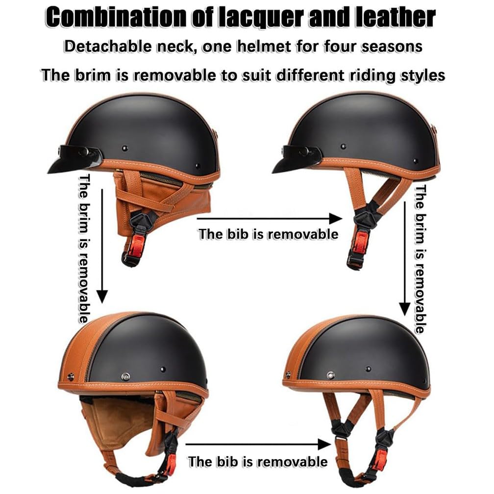 Vintage Deutsche Motorrad Halbhelme mit ECE Genehmigt, Leder Offenem Helm Jet-Helm mit Schutzbrille, Bike Cruiser Chopper Moped Scooter Roller Helm Brain-Cap für Männer Und Frauen
