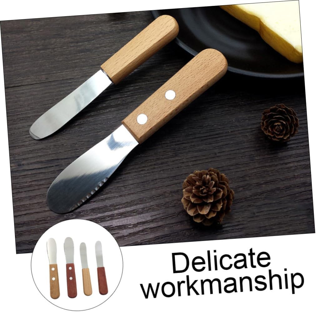 Stainless Steel Butter Scrapers 4Pcs with Wooden Handle for Cheese