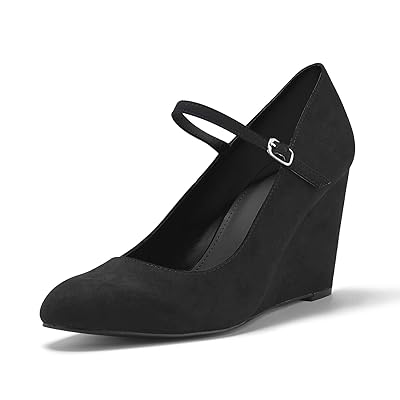 Coutgo Womens Wedge Pumps Dressy Mary Jane Shoes Comfort Wedges Closed Toe Ankle Strap Heeled Shoes
