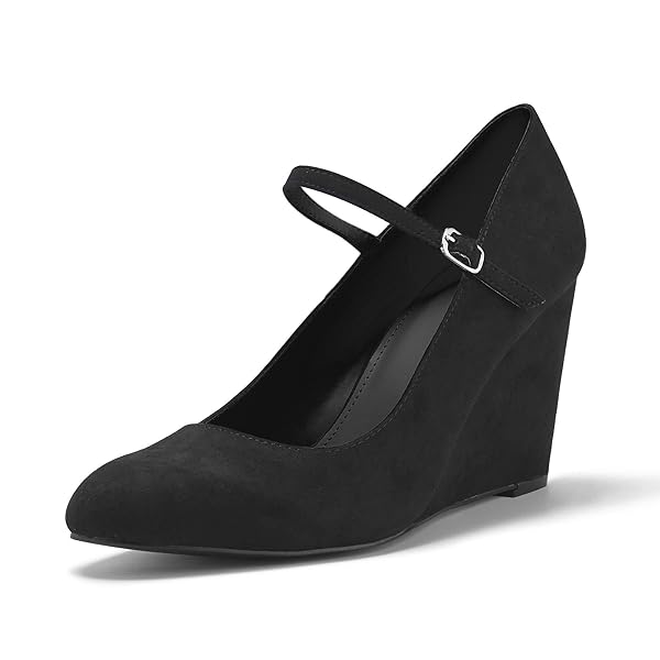 Coutgo Womens Wedge Pumps Dressy Mary Jane Shoes Comfort Wedges Closed Toe Ankle Strap Heeled Shoes