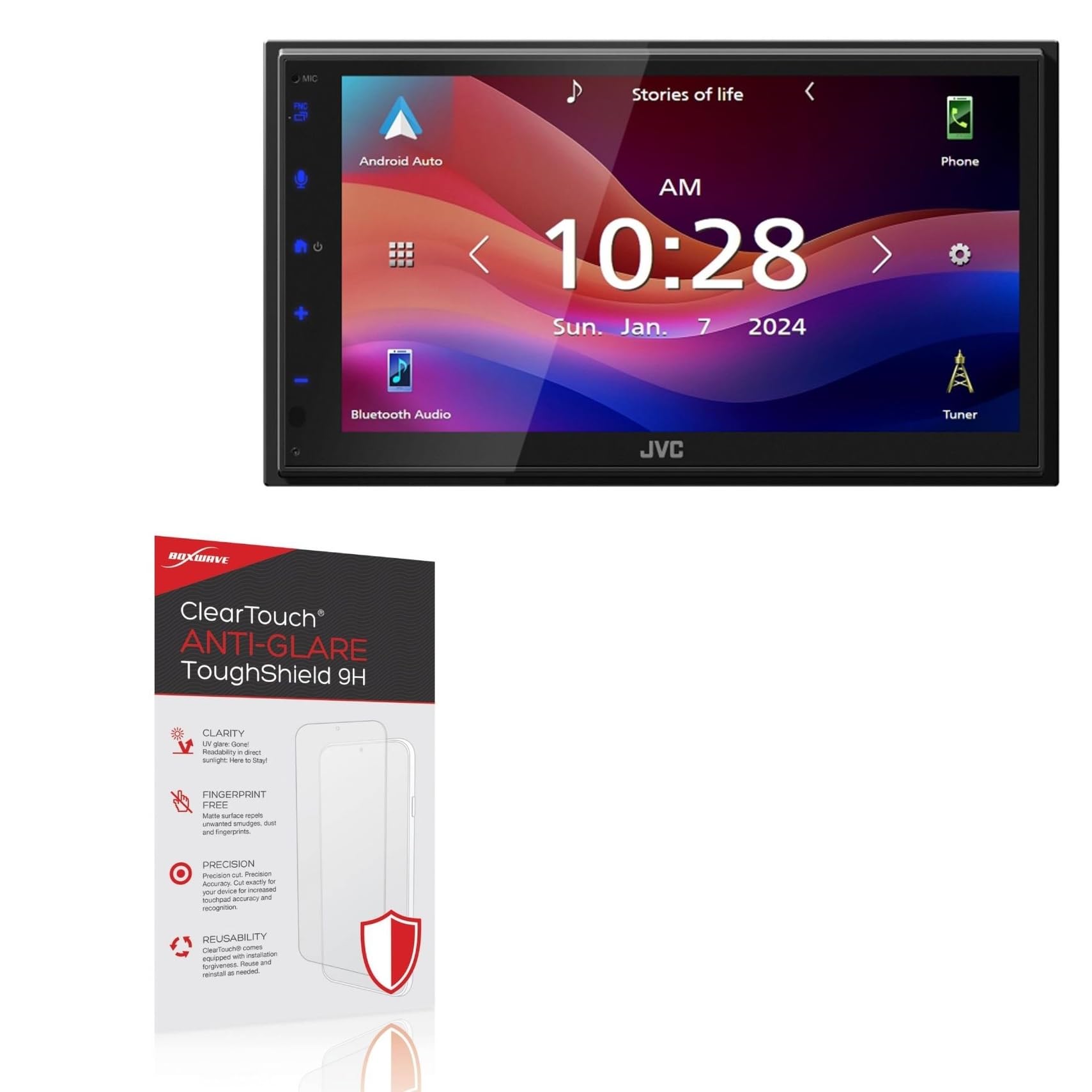 BoxWave Screen Protector Compatible with JVC KW-M590BT - ClearTouch Anti-Glare ToughShield 9H (2-Pack), Anti-Glare 9H Tough Flexible Film Screen Protector