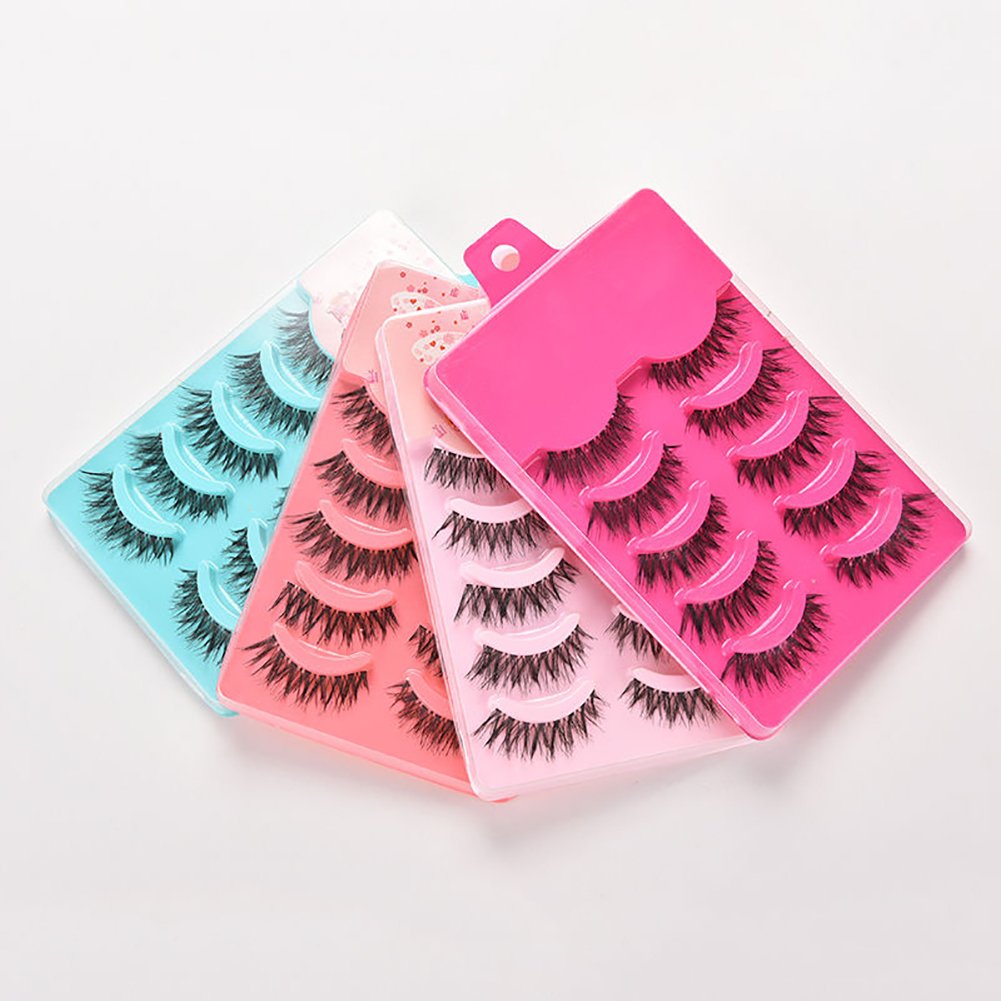shlutesoy False Eyelashes 5 Pairs Makeup Handmade Long Thick Cross False Eyelashes Eye Lashes Extensions Rose
