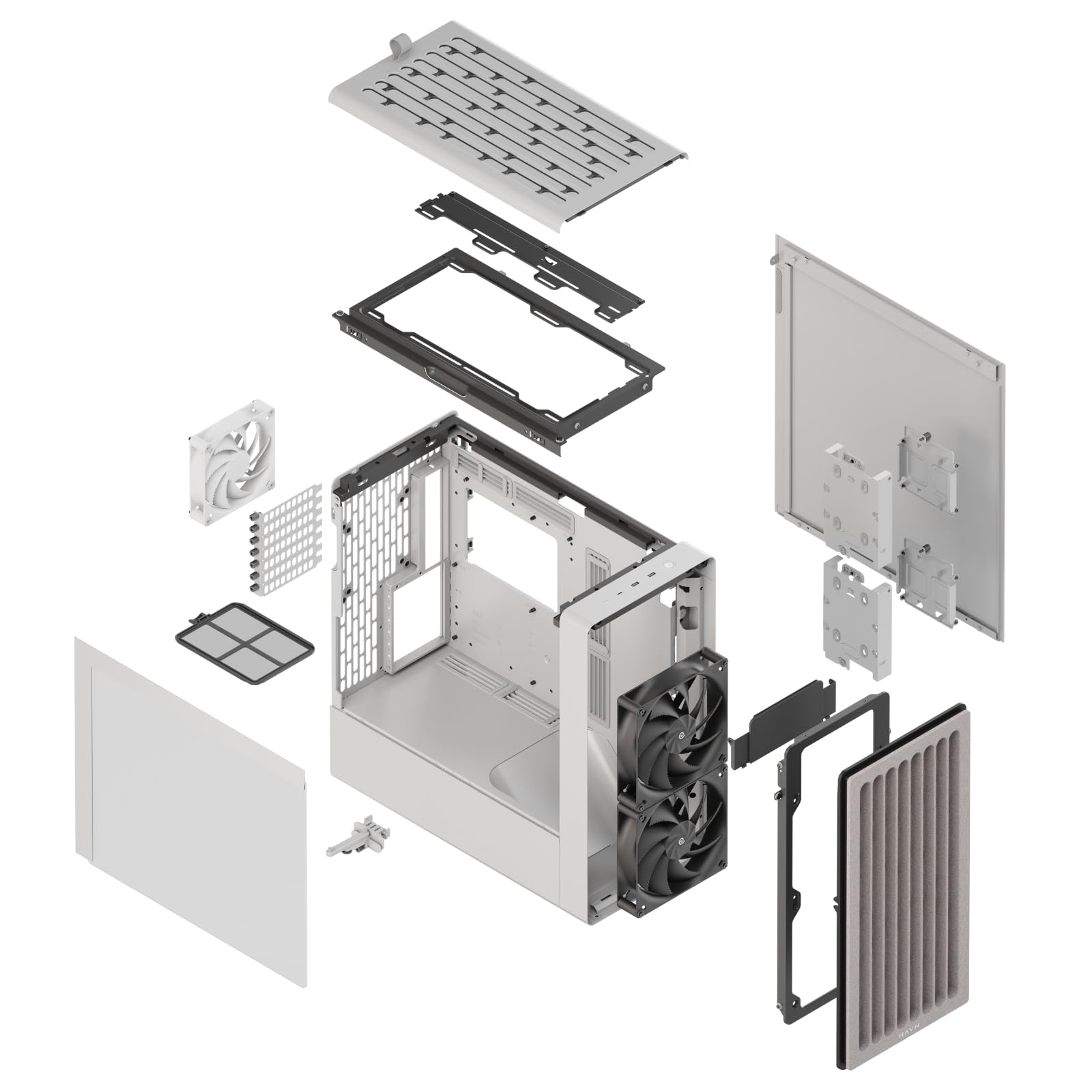 HAVN BF 360 Flow High Airflow ATX Mid Tower PC Case, Semi-Open SGCC Steel Frame, SimpliCable Cable Management, 2X 180mm Fan, 1x 140mm Fan 360mm Radiator Mounts, Magnetic Panels – White