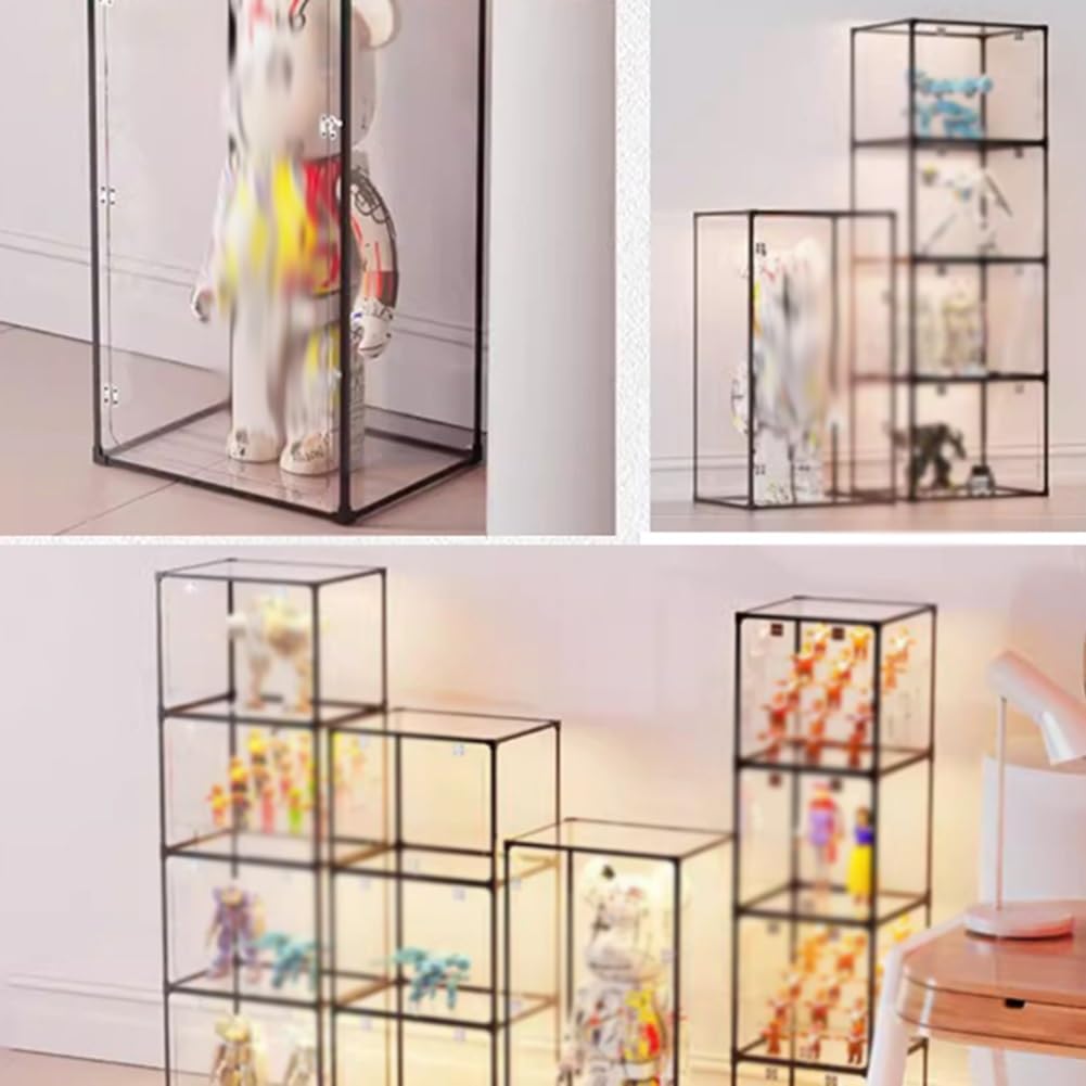 Vitrina Acrílico Transparente, Soporte Exhibición Vertical Ensamblable con Cerraduras Puerta Metal, Vitrina Protectora Apilable para Modelos Figuras Automóviles | Montaje de vitrina expositora vertical puerta cerradura; vitrina protectora apilable figuras