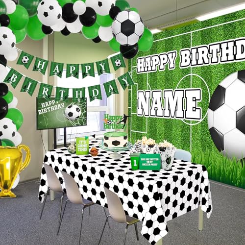 Image of WNINK 2 Pack Soccer Party Tablecloths Soccer Theme Disposable Plastic Table Cloth Soccer Sports Party Table Covers for Soccer Theme Birthday, Outdoor Picnic Party Supplies Decor, 54 x 108 Inch