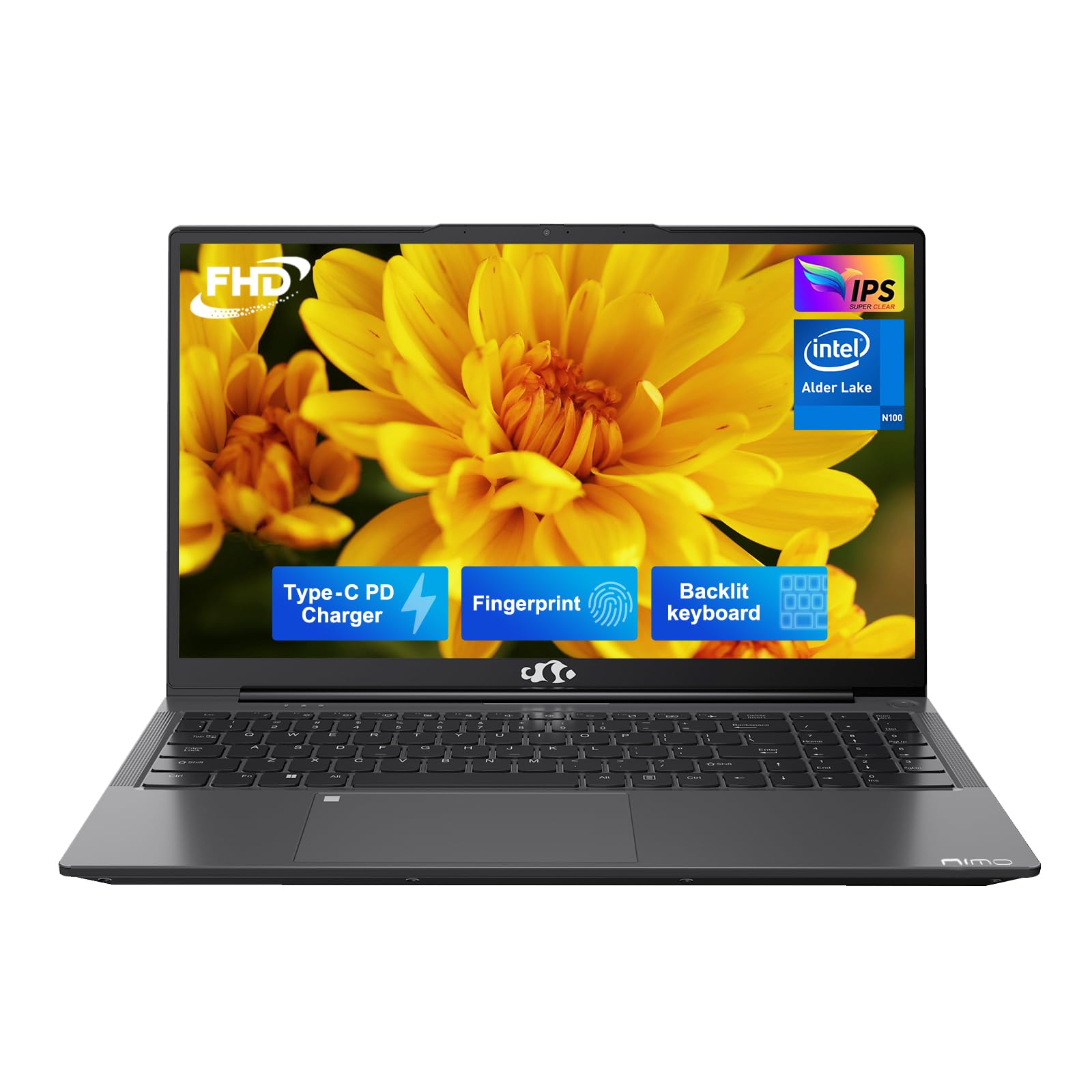 NIMO 15.6 IPS FHD-Laptop, Intel 4 Cores Pentium N100 (Beat to i3-1115G4 Up to 3.4GHz) 8GB RAM 128GB SSD Laptop-Computer with Fingerprint Backlit Keyboard 65W Type-C Win 11 Gray (Renewed)