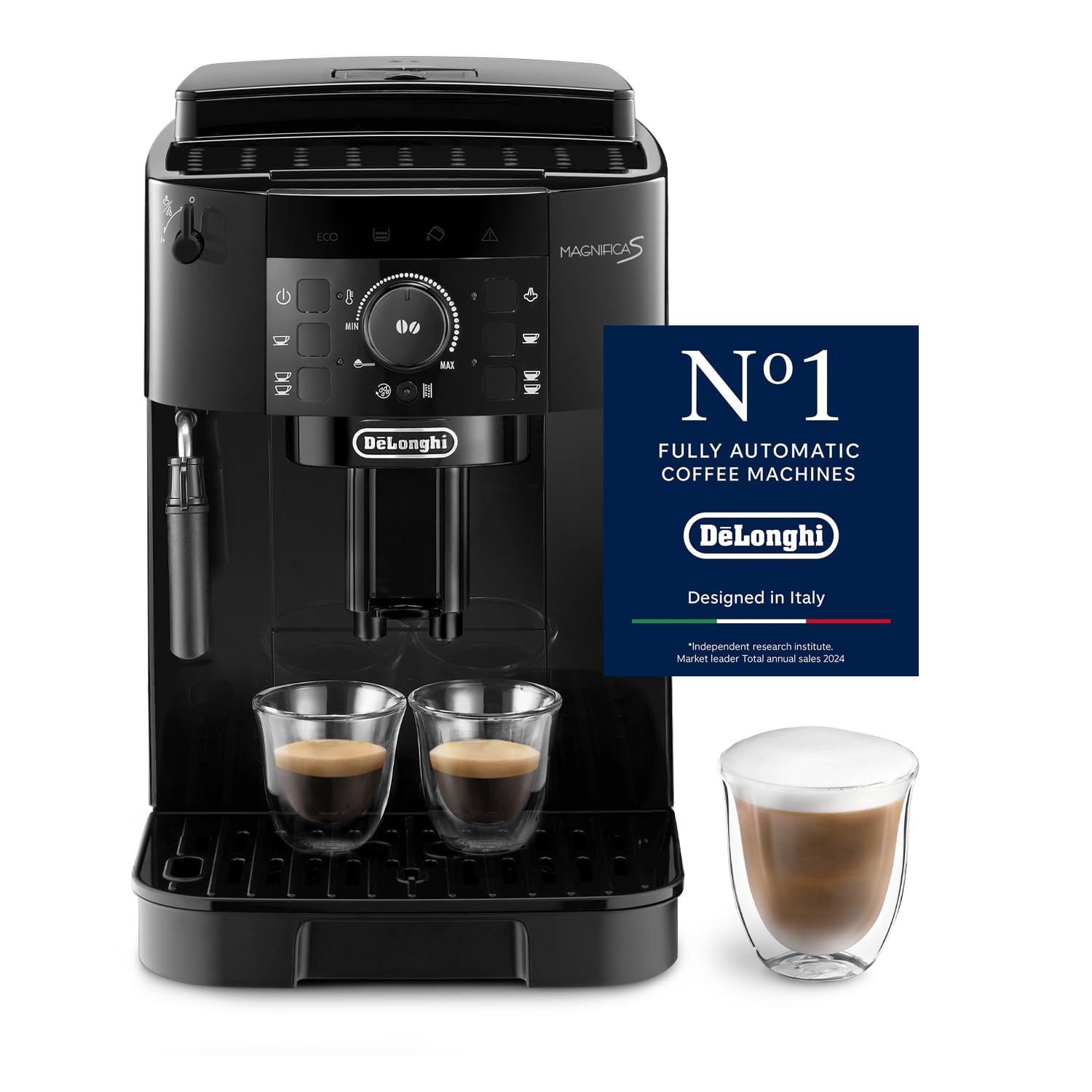 DE'LONGHI Coffee Machine MAGNIFICA S Fully Automatic Bean to Cup Coffee Machine, 5+ Functions, Ideal for Espresso, Americano, Cappuccino, Latte, Macchiato & Many More Coffee Recipes ECAM12.121.B NEW Black