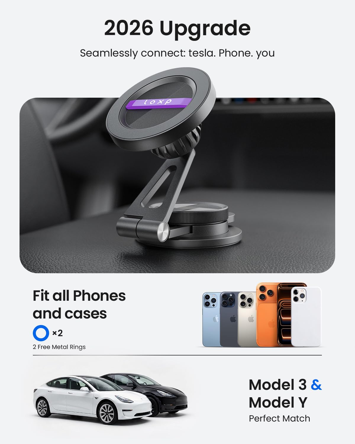 LOXP Support de téléphone rotatif à 360°, support de téléphone Tesla en