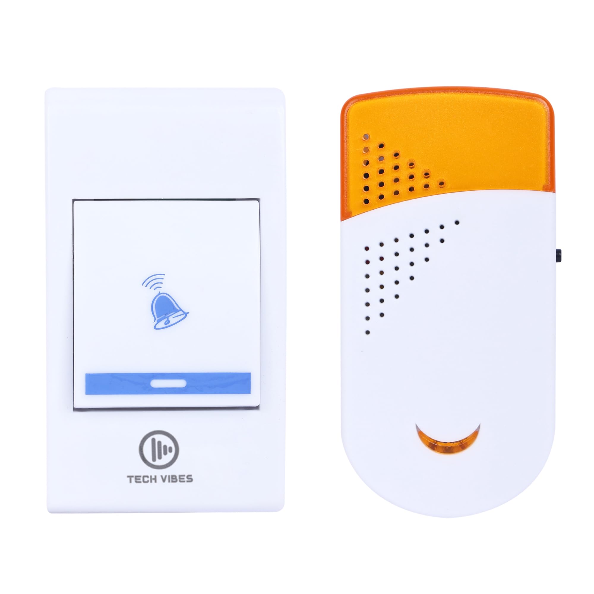 Tech Vibes Wireless Door Bell Chime Kits for Home and Calling Bell for Office Use, 150 Meter Operating Range with 38 Chimes, 4 Level Volume and 1 Receiver & 1 Push Button Transmitter - White-Orange (B0CXZ3FQ97) Amazon Price History, Amazon Price Tracker