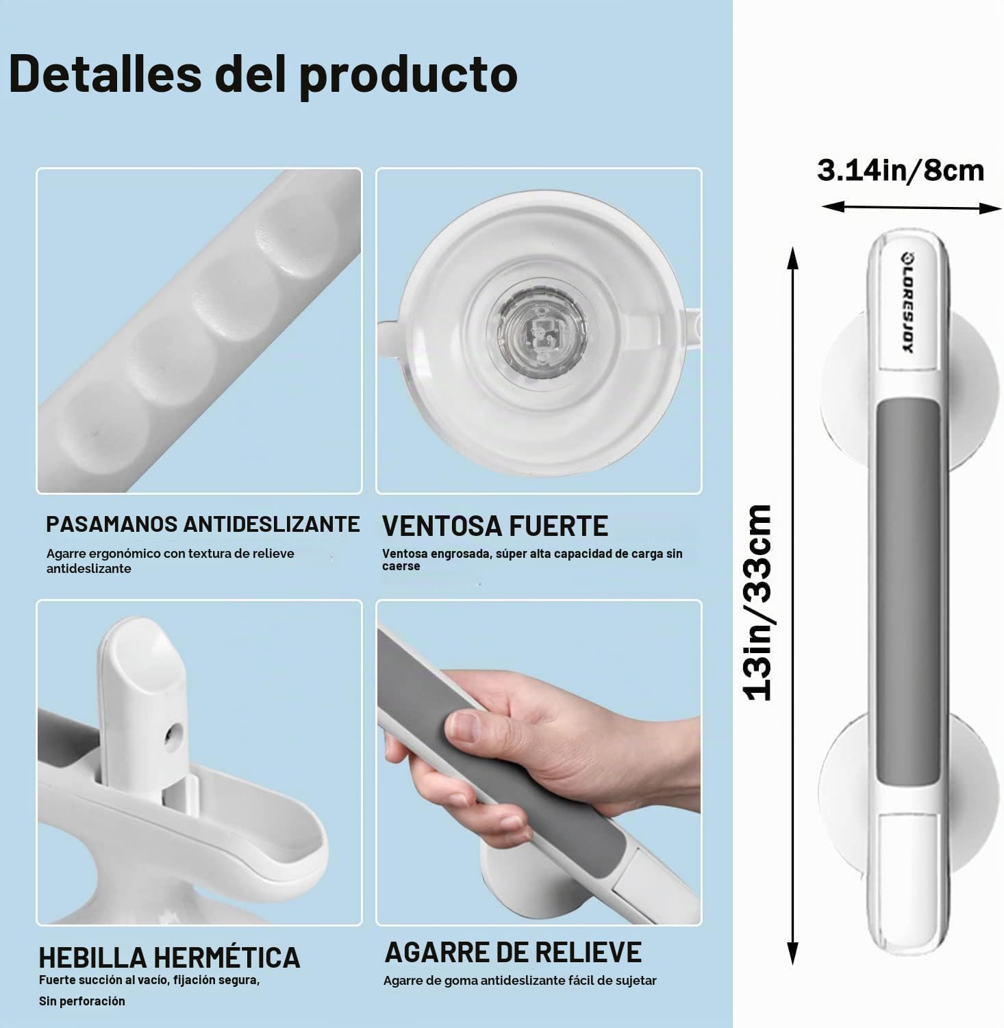 Agarraderas de Baño con Ventosa, 2 Piezas | Con Indicador, Asa de Seguridad, Para Personas Mayores Discapacitados Niños
