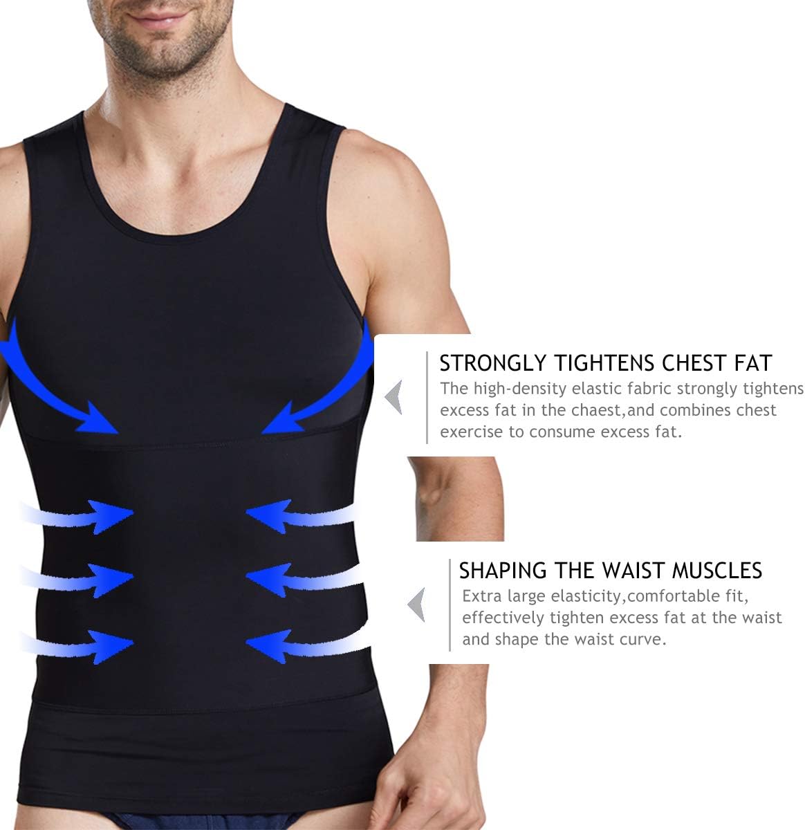 NonEcho Mens Slimming Body Shaper Seamless Compression Shirt Tummy Control Slimmer Shapewear Gynecomastia Undershirt