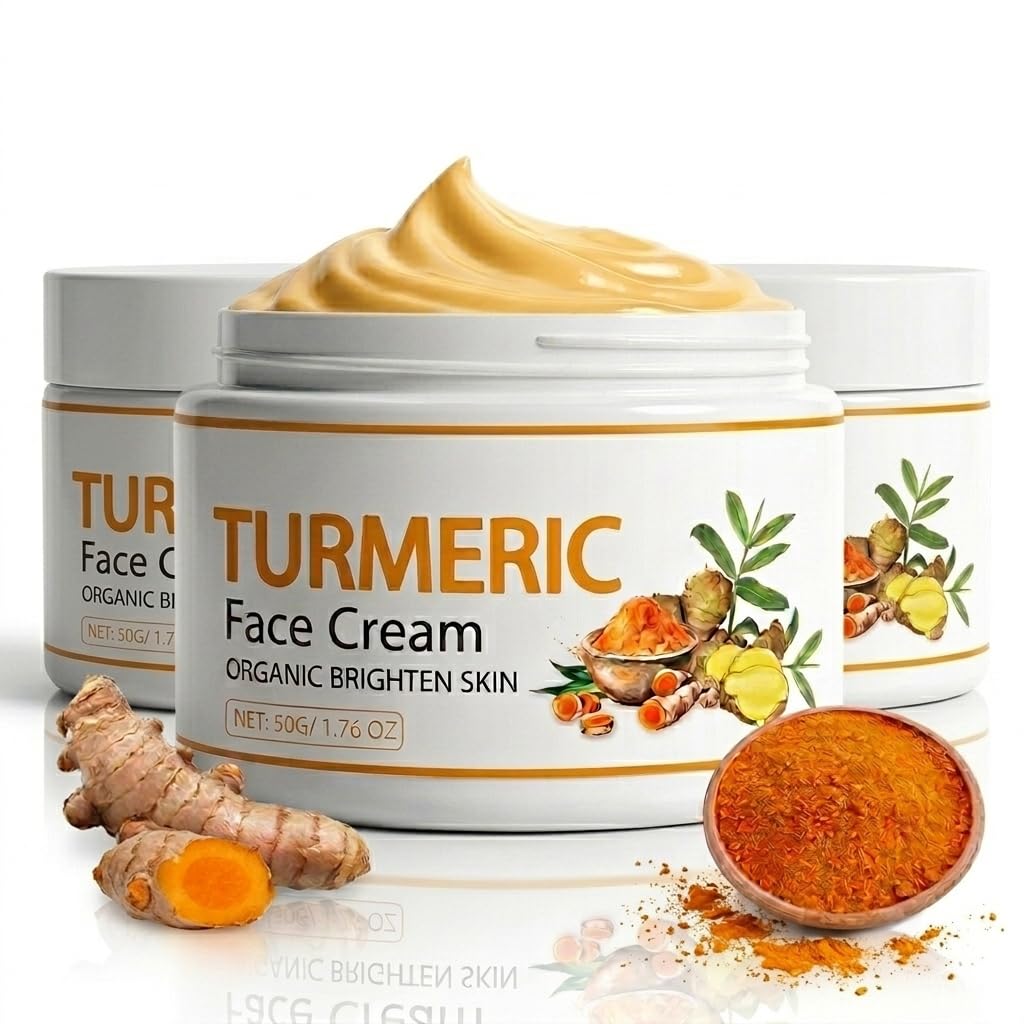Turmeric Face Cream – Lightweight Daily Moisturizer with Turmeric Extract, Hydrating Cream for Smoother-Looking, Refreshed Skin – 50g (3pcs)