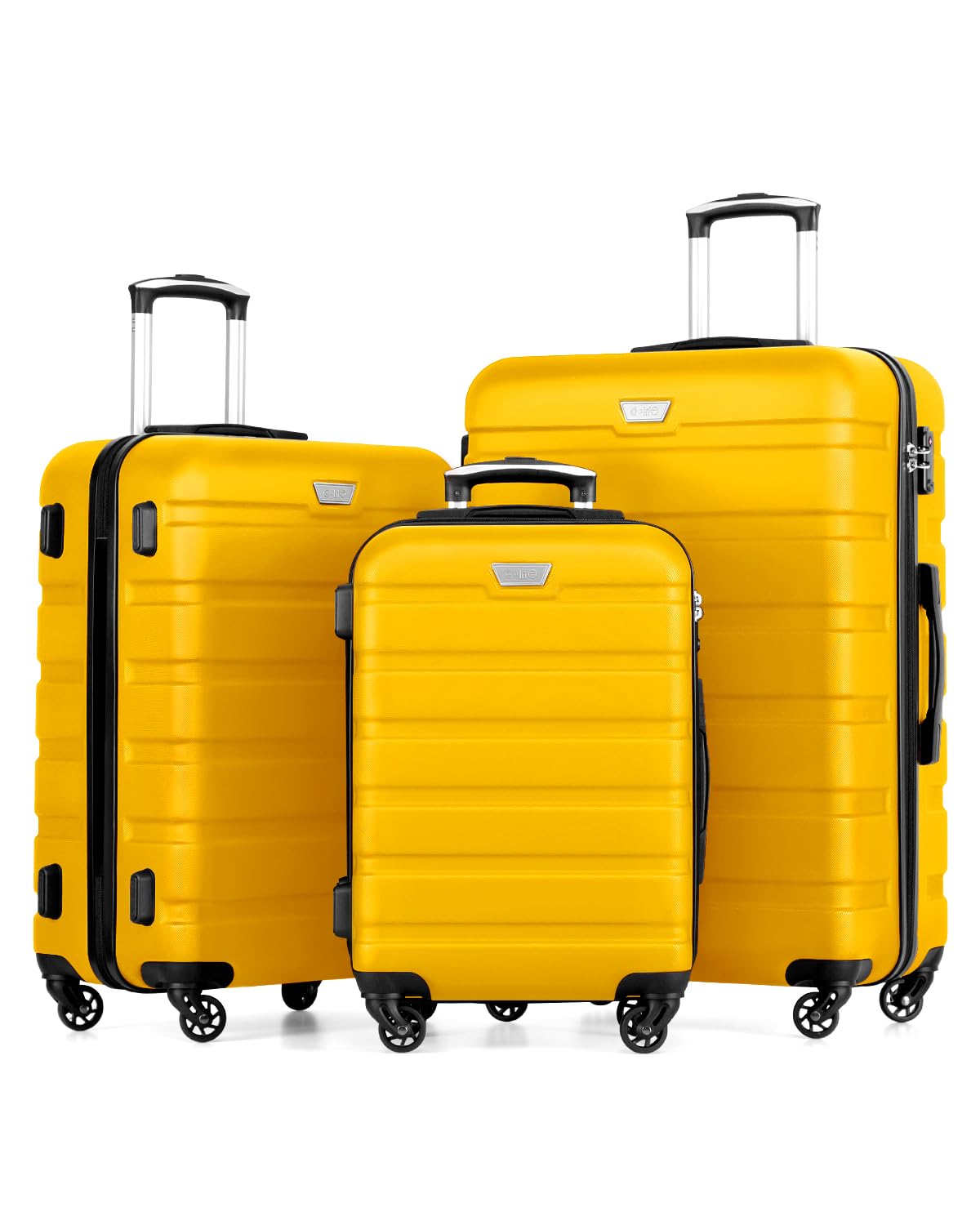 COOLIFE3 Piece Luggage Set for Family Travel, Overseas Travel, ABS+PC, Lightweight Durable Suitcase with 360°Rubber Spinner Wheels, YKK Zipper, Telescopic Handle, TSA Lock, Lemon YellowGlobal Recycled StandardGlobal Recycled StandardGlobal Recycled Standard