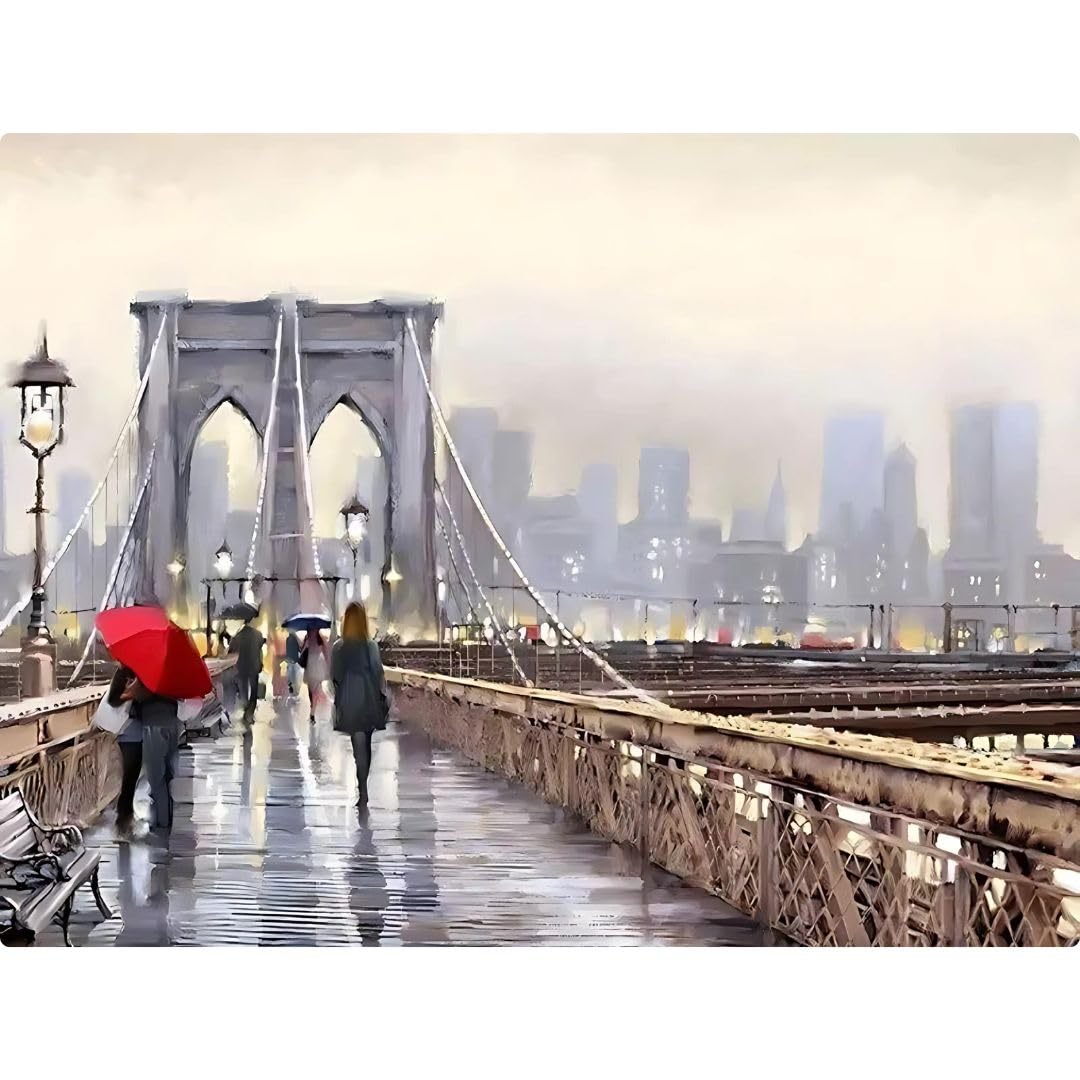 MiLuLa®️⎥Kit de Pintura por Numeros para Adultos DIY⎥Cuadros para Pintar por Numeros Puente de Brooklyn | Set Completo de Manualidades para Adultos con Lienzo, Pinturas, Pinceles y Ganchos (Plegado)