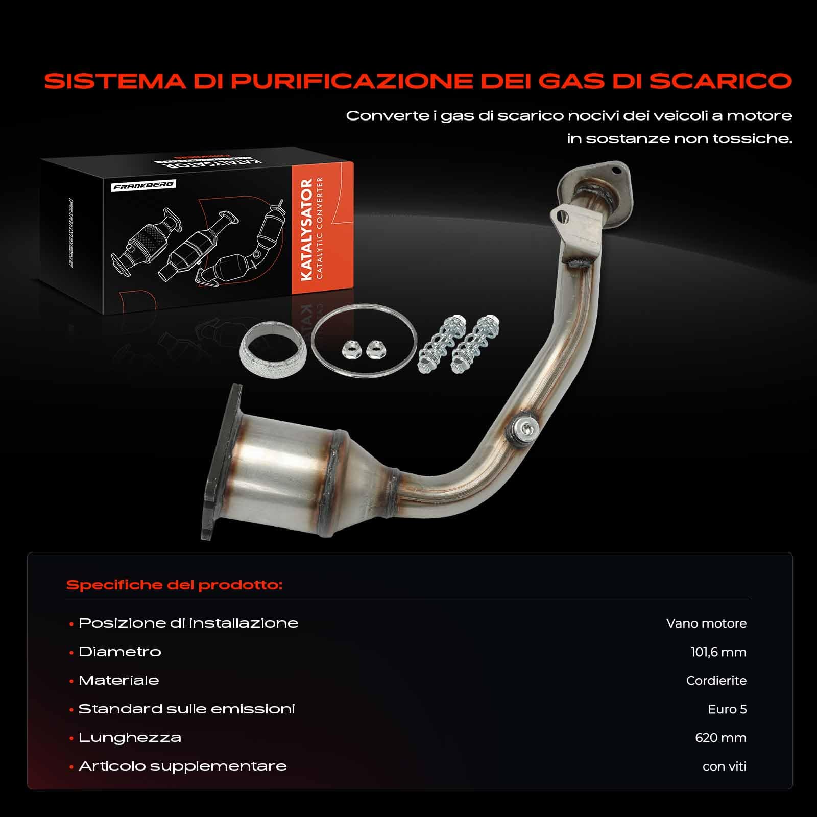 Frankberg Catalizzatore Collettore Benzina Compatibile con 207 WA WC 1.4 16V C3 I FC FN 1.4i Bivalent C2 JM 1.4 207 WA WC 1.4 207 SW WK 1.4 Replace# 1731W0,1731VZ