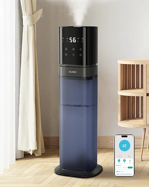 AILINKE Smart Humidifier Large Room, 2.1Gal/8L Humidifiers for Bedroom with Extended Tube&Night Light, Whole House Cool Mist Humidifiers, WIFI App&Voice Control, School/Office/Warehouse, Dark Blue