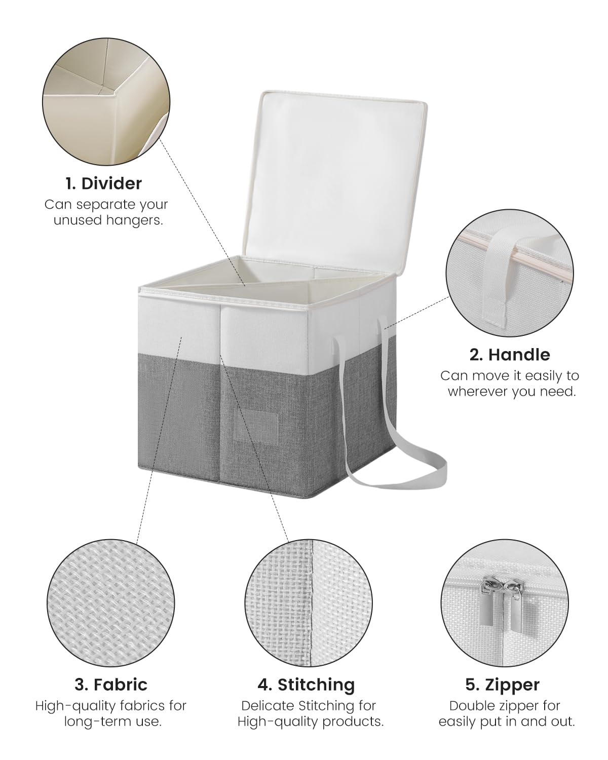 Kleiderbügel-Organizer-Tasche, starre Kleiderbügel-Aufbewahrungsbehälter mit Deckel, groß, staubdicht, stabile Kleiderbügel-Organizer-Box mit Griff, Grau/Beige, 2 Packungen