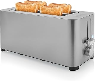 Grille-pain Princess Steel Toaster 2 Long Slot - 1 050 W - Fonctions décongélation, annulation, réchauffage - Support à viennoiseries