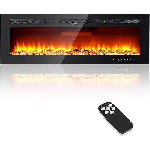 50" Wall Mounted & Recessed Electric Fireplace - Ultra Thin Electric Fireplace Heater with Remote Control & Touch Screen, 12 Adjustable Flame Colors, 5 Speeds, 750/1500w