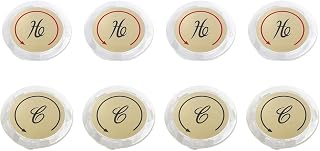 8pcs Index Buttons for Sink and Shower Faucets, H and C Indicator Stickers with Clear Hot Cold Markings, Acrylic Chrome Knob Markers, .34 in Outer