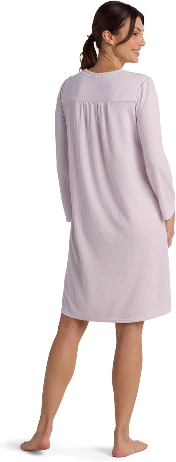 Miss Elaine Women's Nightgown, Honeycomb Knit Gown with Long Sleeves and Round Neckline, Women's Sleepwear and Loungewear
