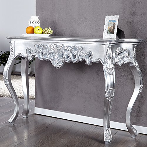 CAGÜ Console romantique Florence Argent vieilli au design baroque 110 cm x 35 cm