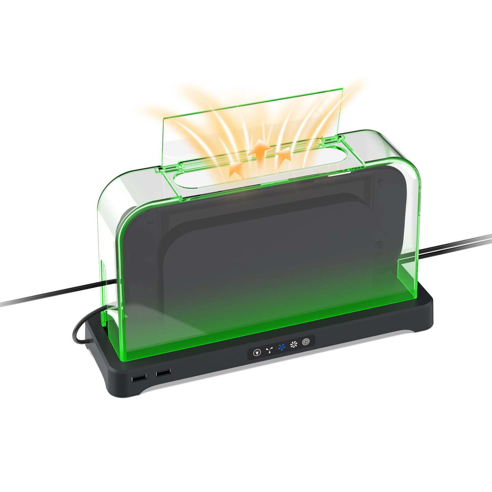 Durchsichtiger Gaming Konsolen Abdeckungsständer mit Kühlventilator, beleuchteter Basis, Desktop Halterung für Spieler Schreibtisch Setup Bereich und Aufbewahrung, Lüfterbasis, Konsolenhalter