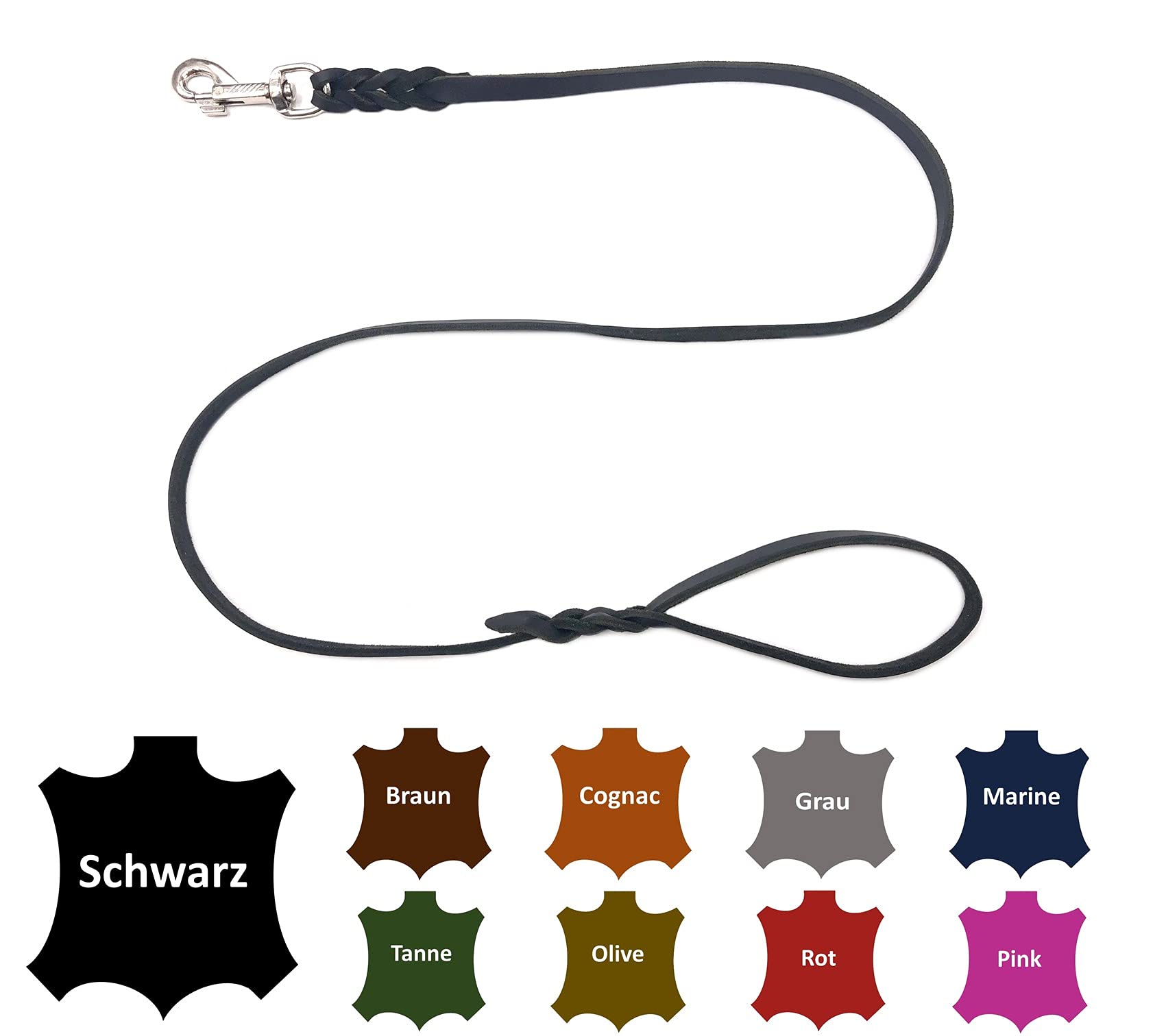 Hundeleine Fettleder kleine Hunde/große Hunde MIT Handschlaufe Made IN Germany 1m - 5m (1,25m X 15mm, Schwarz)