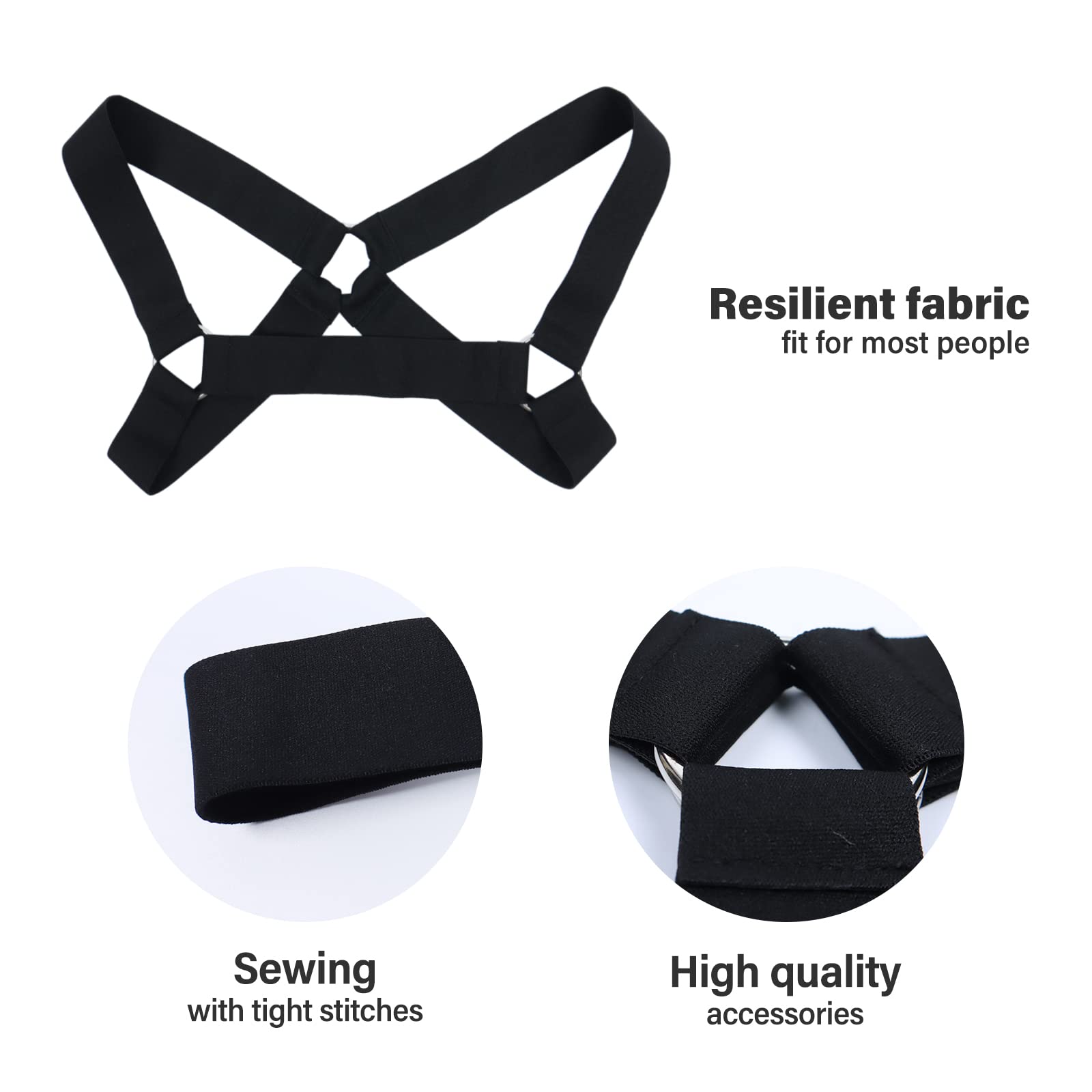 Akkad Kuti Mens Harness Belt Nylon Elastic Body Shoulder Strap Sexy Halter Club Wear Cosplay Costume (D-Black)