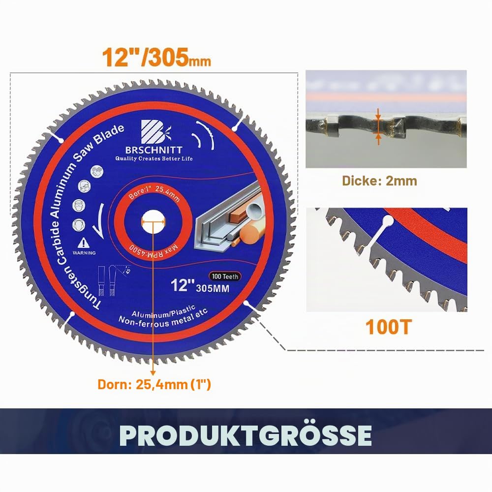305MM 100Zähne TCG Metall Kreissägeblatt - Aluminium schneiden Kreissägeblatt für Aluminium Kunststoff und Nichteisenmetall 30/25.4MM Arbor