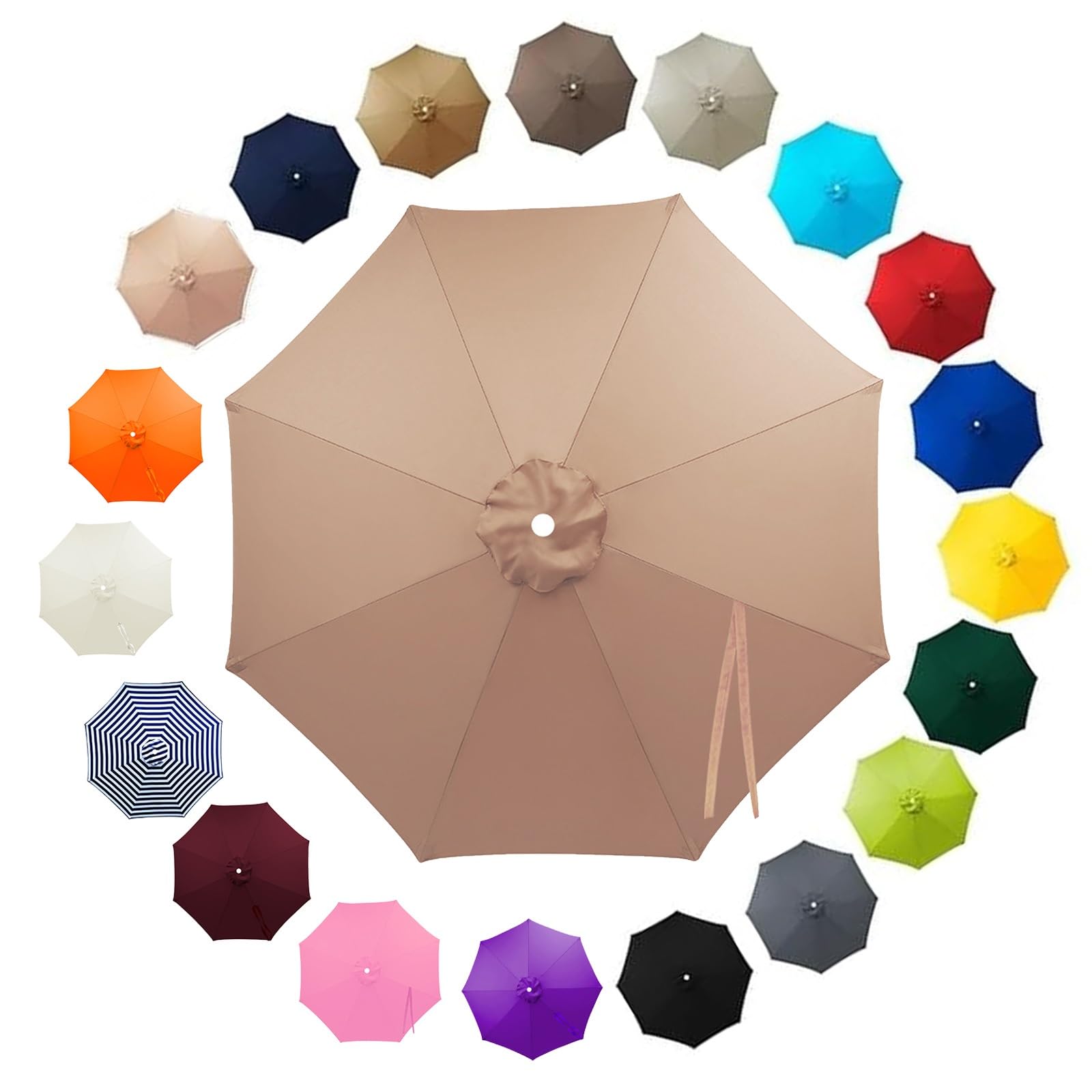 Outdoor Patio Parasol Replacement Canopy 2.5m 2.8m 3.30m 3.5m 6/8 Ribs, Fade Resistant Garden Umbrella Top Fabric Cover, Waterproof UV Protection Sunshade Cloth(Champagne,2.15m/6 Arms)