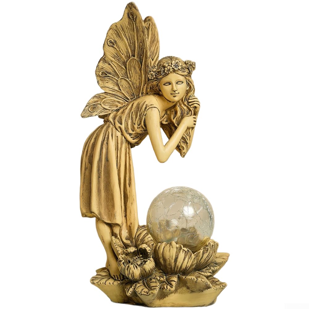 per lampada per solare per giardino Fata Resina 26cm Luce Calda(Yellow)