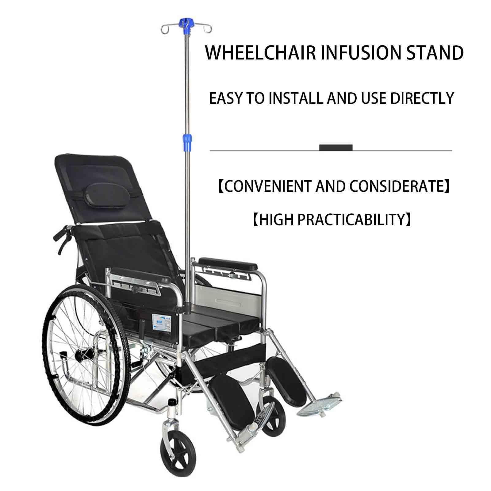 Potences for Perfusion Intraveineuse for Fauteuil Roulant, Portatives for Voyage, Portatives for Perfusion Intraveineuse, Portatives, Réglables en Hauteur, 4 Crochets, en Acier Inoxydable