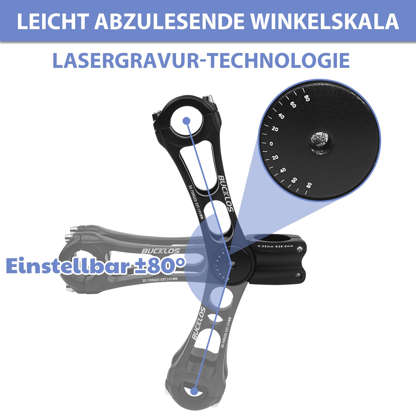 Fahrradlenker Vorbau, Lenkererhöhung Fahrrad 31.8mm/25.4,90mm/110mm/130mm/145mm,Fahrradvorbau-Riser zur Winkelverstellung,Fahrrad Lenker Erhöhen für MTB