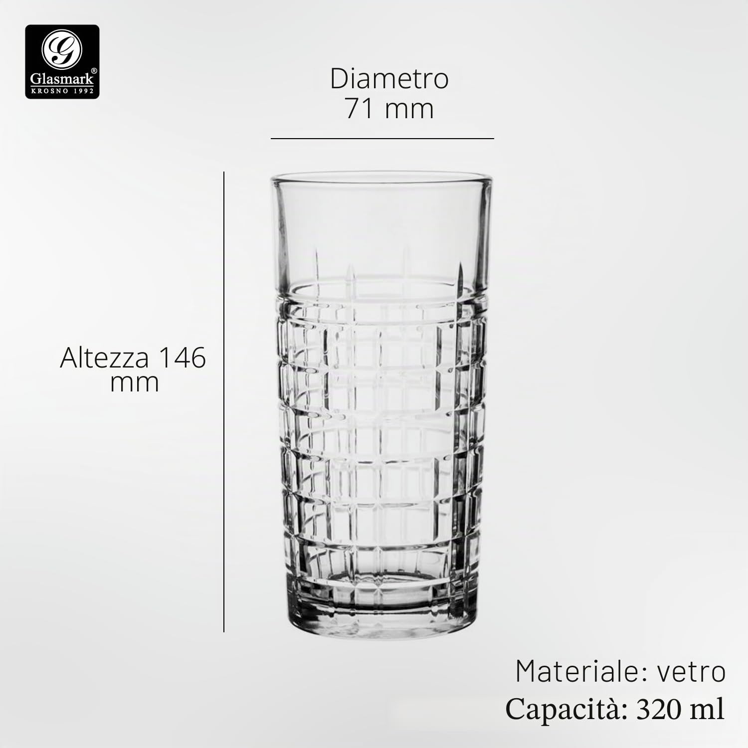 Glasmark Krosno - Set di bicchieri da acqua per long drink, cocktail gin acqua, long drink, bicchieri da cocktail, bicchieri per acqua, lavabili in lavastoviglie, trasparenti, con effetto cristallo, 6