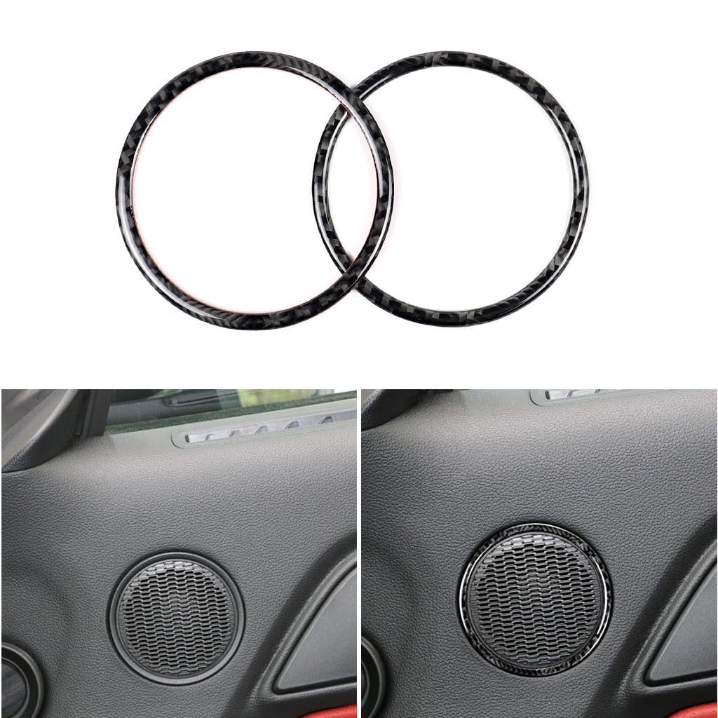 Real Carbon Fiber Car Inner Door Side Panel Horn Speaker Frame Loudspeaker Ring Trim Sticker Compatible with Ford Mustang 2015 2016 2017 2018 2019 2020 Auto Premium Interior Accessories