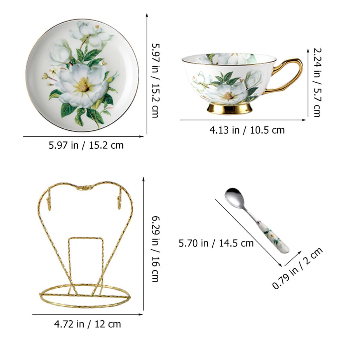 BESTOYARD Juego de Taza de Café de Cerámica Platillo y Cuchara, Diseño Europeo Borde Dorado, Fácil de Limpiar y Uso Prolongado para Té y Café