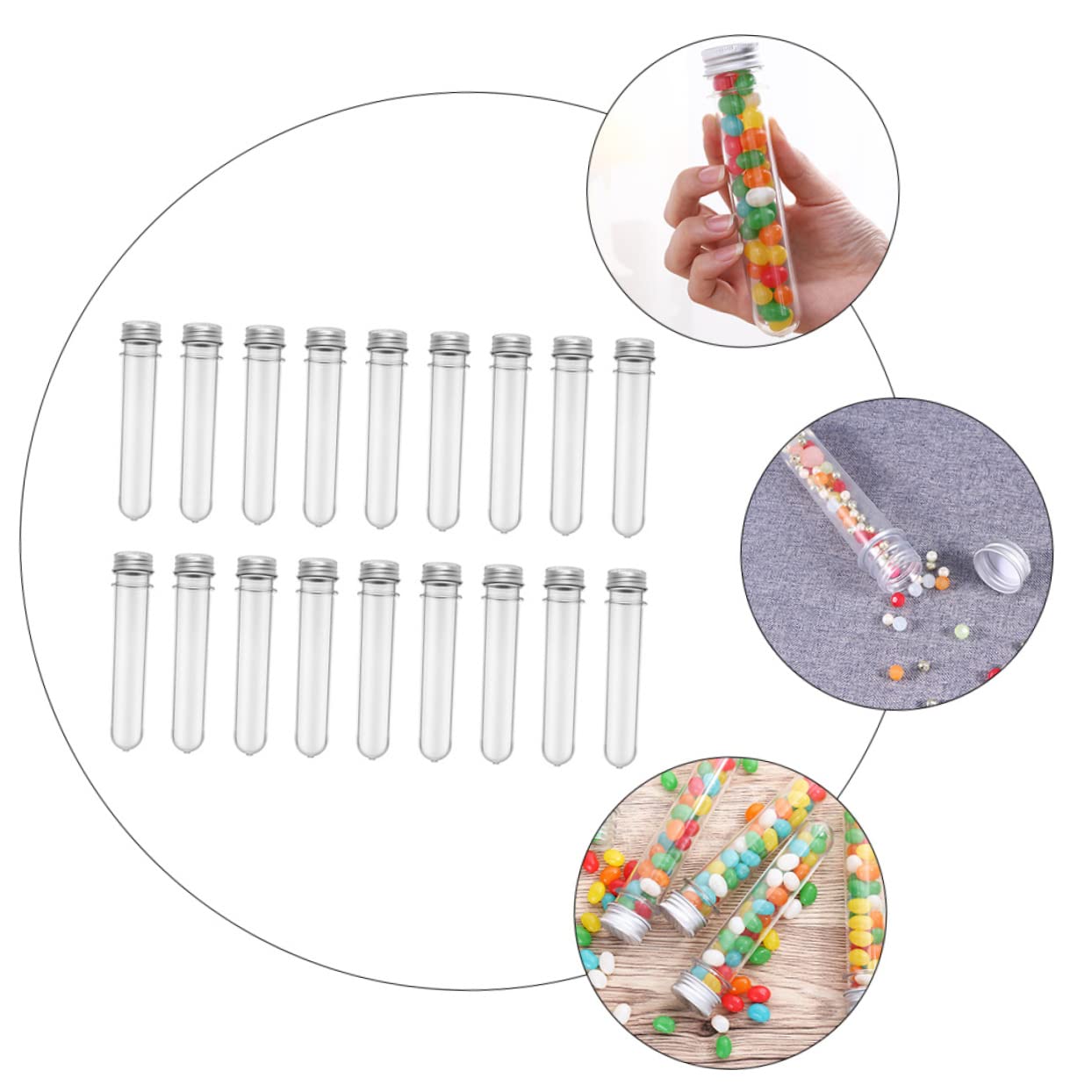 Amosfun 50piezas Botellas para Tubos de Ensayo de Pet Recipientes para Almacenar Tubos Cilíndricos Transparentes para Dulces Pequeños y Experimentos de Laboratorio