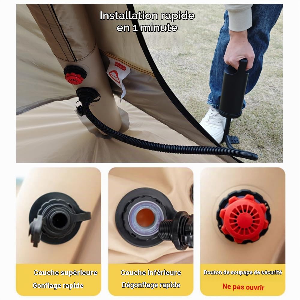 Grande Tente Gonflable 3-4 Places – Montage Rapide, Imperméable 2000mm+, Tente Familiale 4 Saisons, Installation Facile
