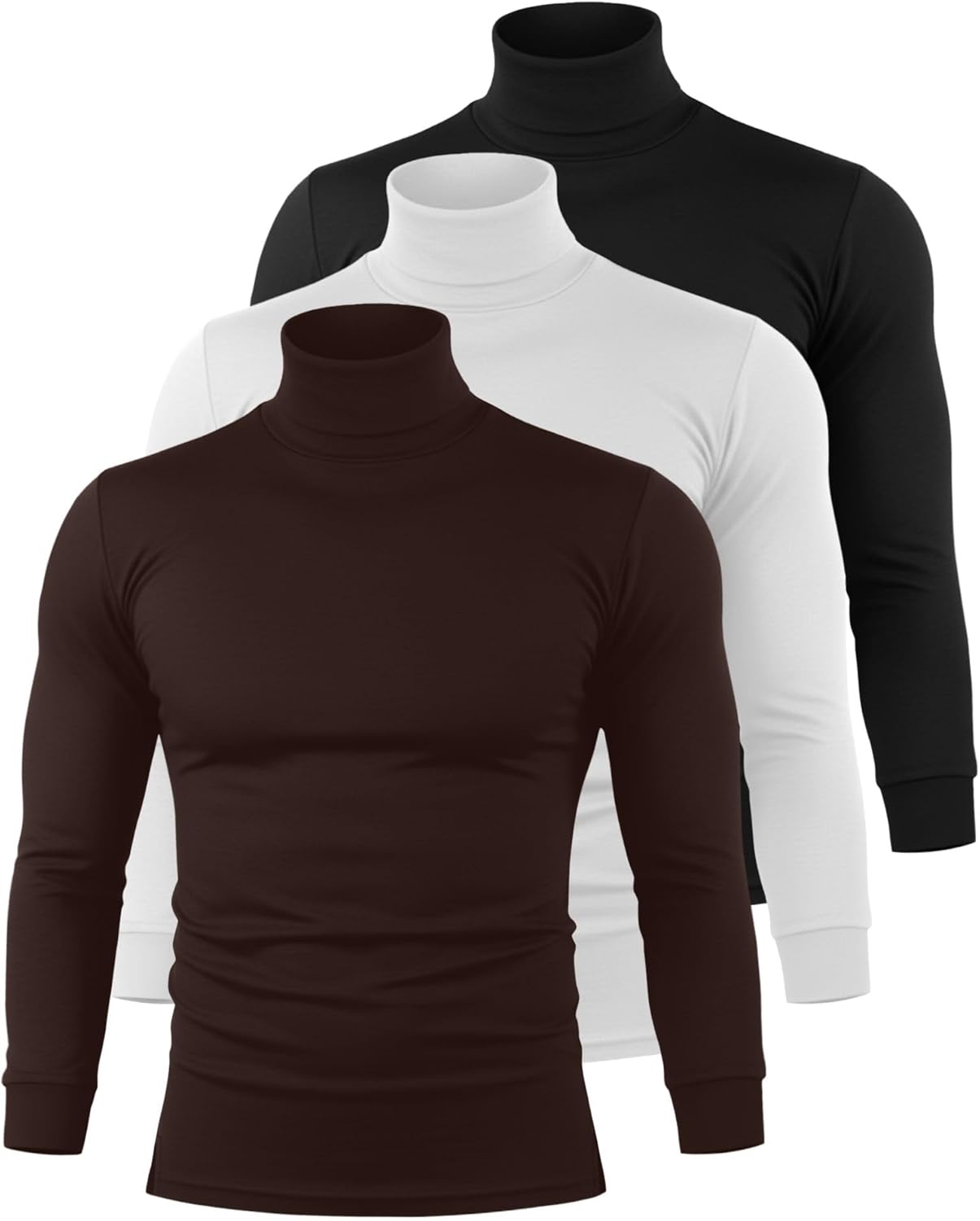 Riyiper 3 Pack Men's Turtleneck Shirts Thermal Basic Knitted Long Sleeve Casual Slim Fit Winter Pullover Tops