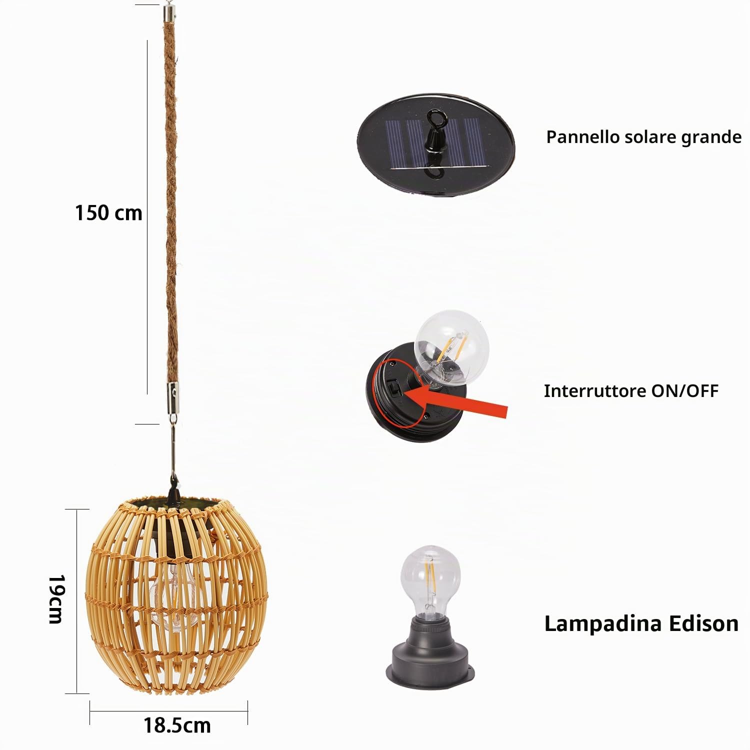 pearlstar Lampade solari per esterni, da appendere, decorazione da giardino, per esterni, resistente alle intemperie, per interni ed esterni, con manico, lampada a sospensione per balconi, terrazze