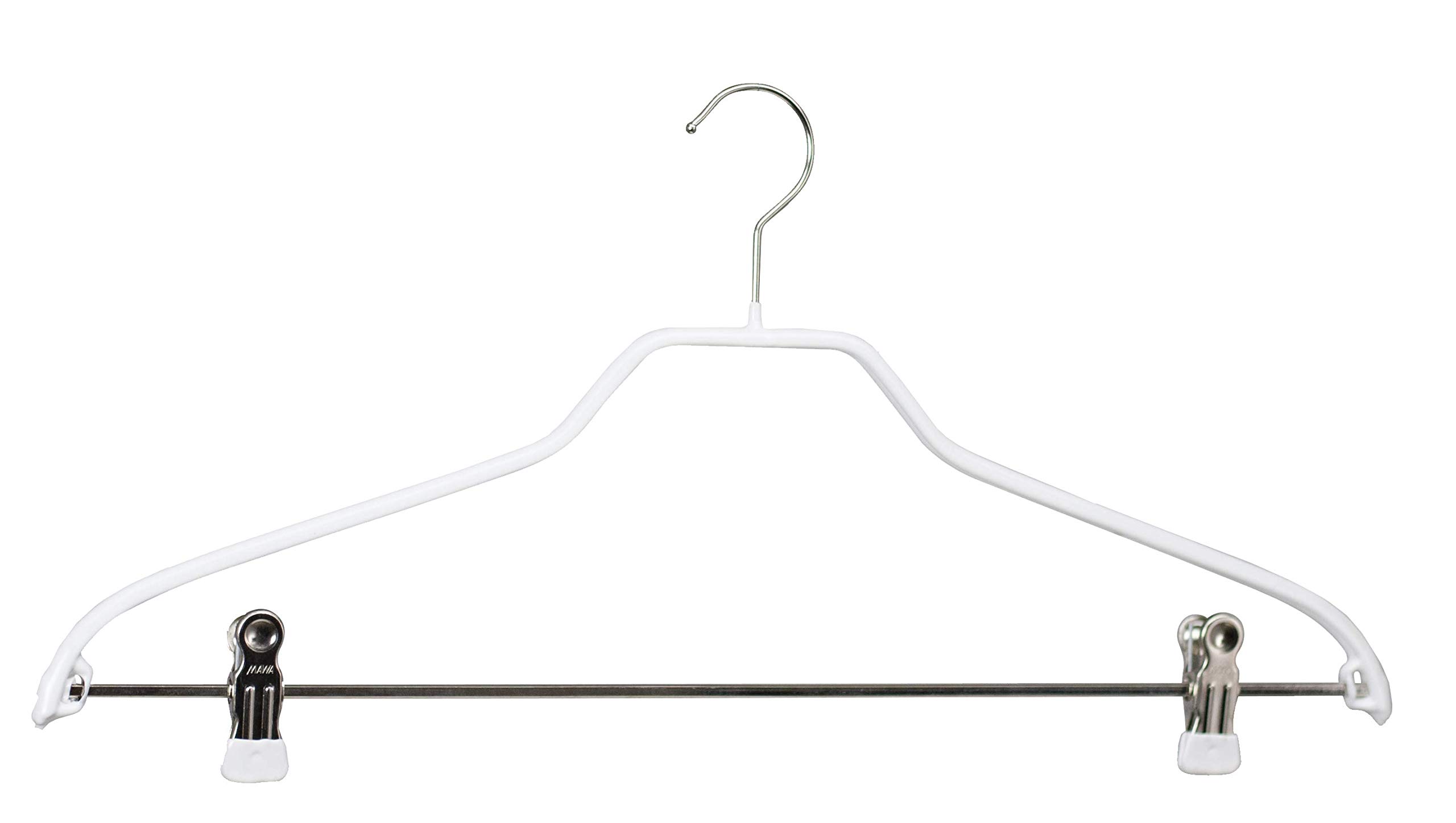 MAWA Silhouette FK - Perchas de clip para ropa, camisas, faldas y pantalones, 10 unidades, gancho giratorio 360°, revestimiento antideslizante no contaminante, 41 cm, color blanco