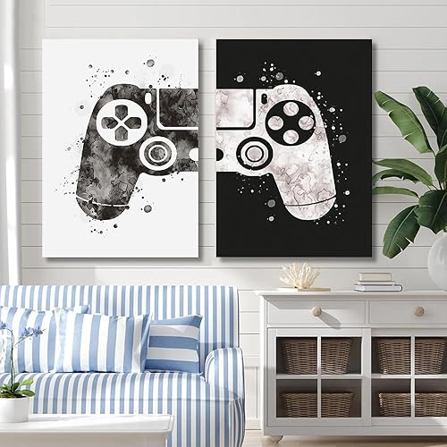 Miniatura 4 de LUHDFYS Pósteres de gamepad para decoración de habitación de niños, con temática de videojuegos, lienzo en blanco y negro, arte de pared para