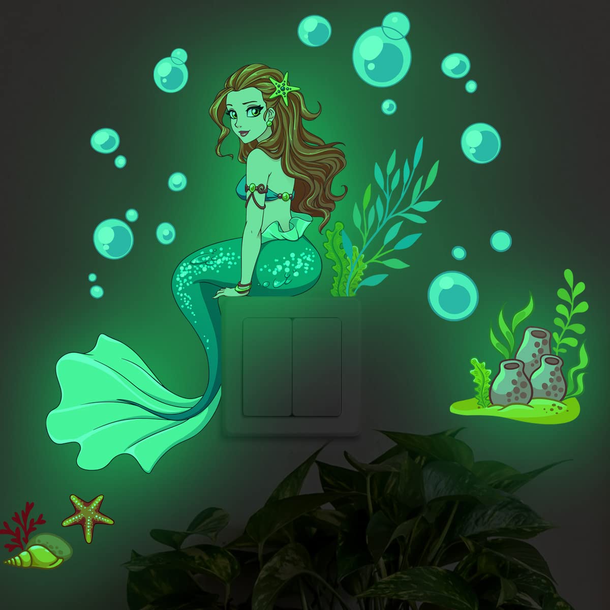 HGDESIGN Wall Sticker Luminous Mermaid Girl Underwater World Princess Wall Sticker Baby Room Children's Room Bathroom Wall Decoration - Image 4