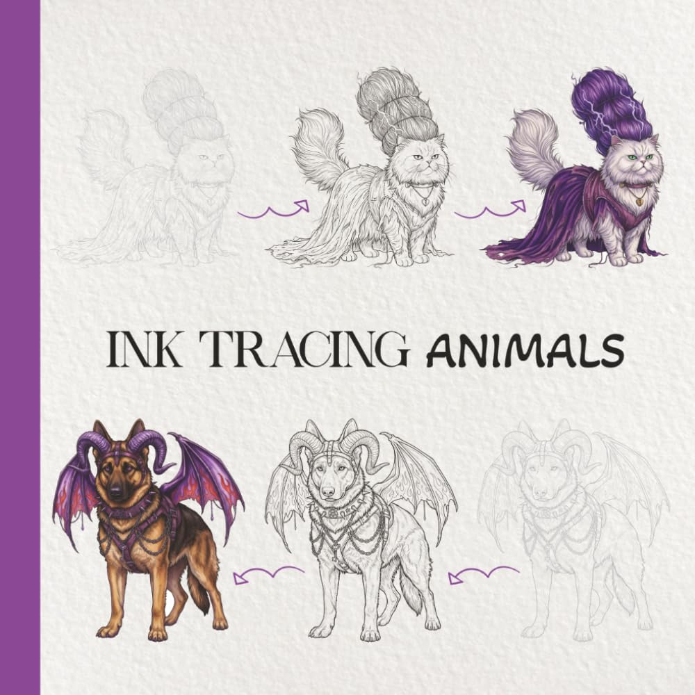 Animals Tracing Coloring Book: An Adult Ink Tracing Book of Creepy, Costumed Critters for Deep Relaxation. (Trace, Reveal, Color)