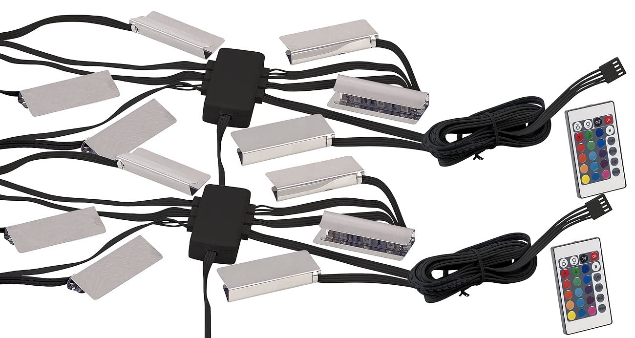 Lunartec iluminación para vitrinas: Juego de 2 LED-Iluminaciones de vidrio, 12 clips, 36 LEDs (iluminación placas cristal, para vitrina vidrio)
