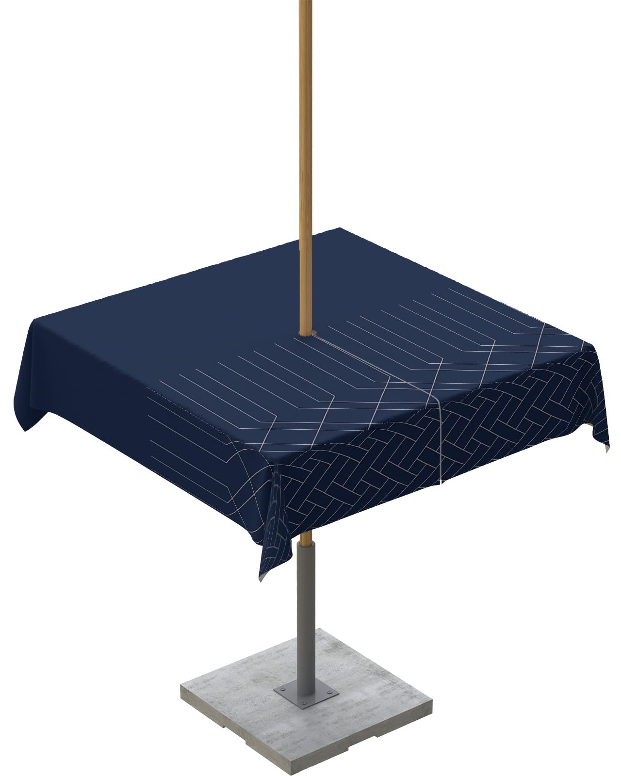 Navy Blue Outdoor Square Tablecloth with Umbrella Hole 54x54, Wrinkle Free Wipeable Fabric Table Cloth Waterproof Zippered Cover for Camping Picnic Patio Party, Abstract Minimalistic Geometric Stripes